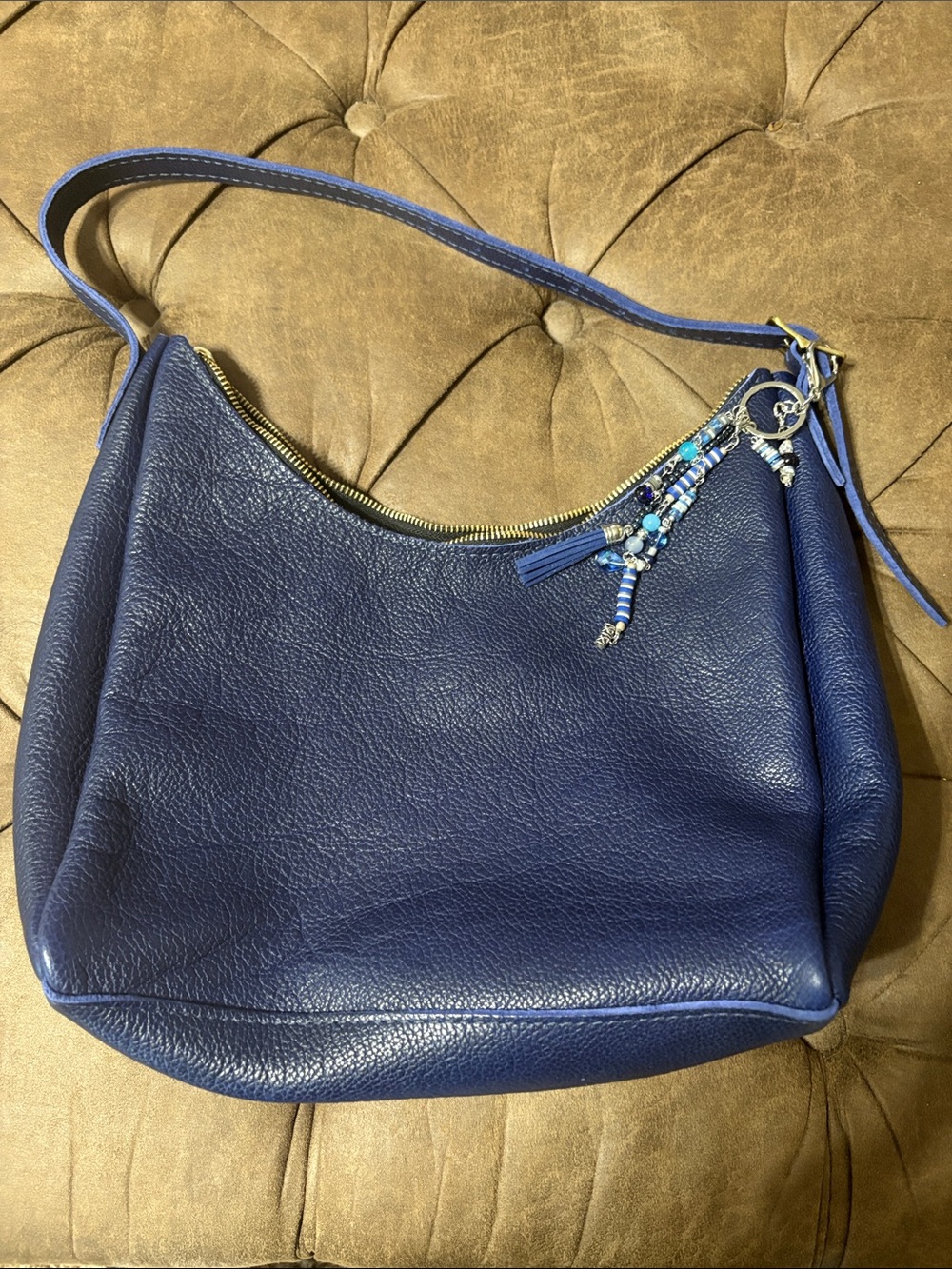 PLG Cobalt Blue Aspen Medium pebbled bag with bag charm included